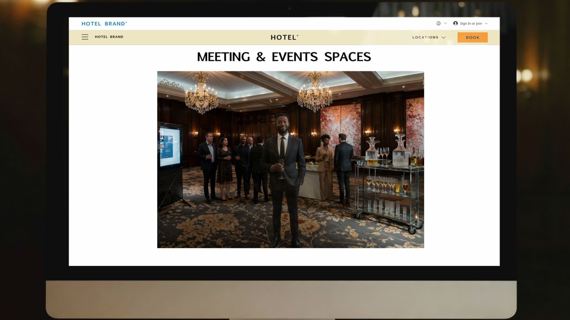 Hotel website masthead — motion content in the hero (Imago explainer frame)